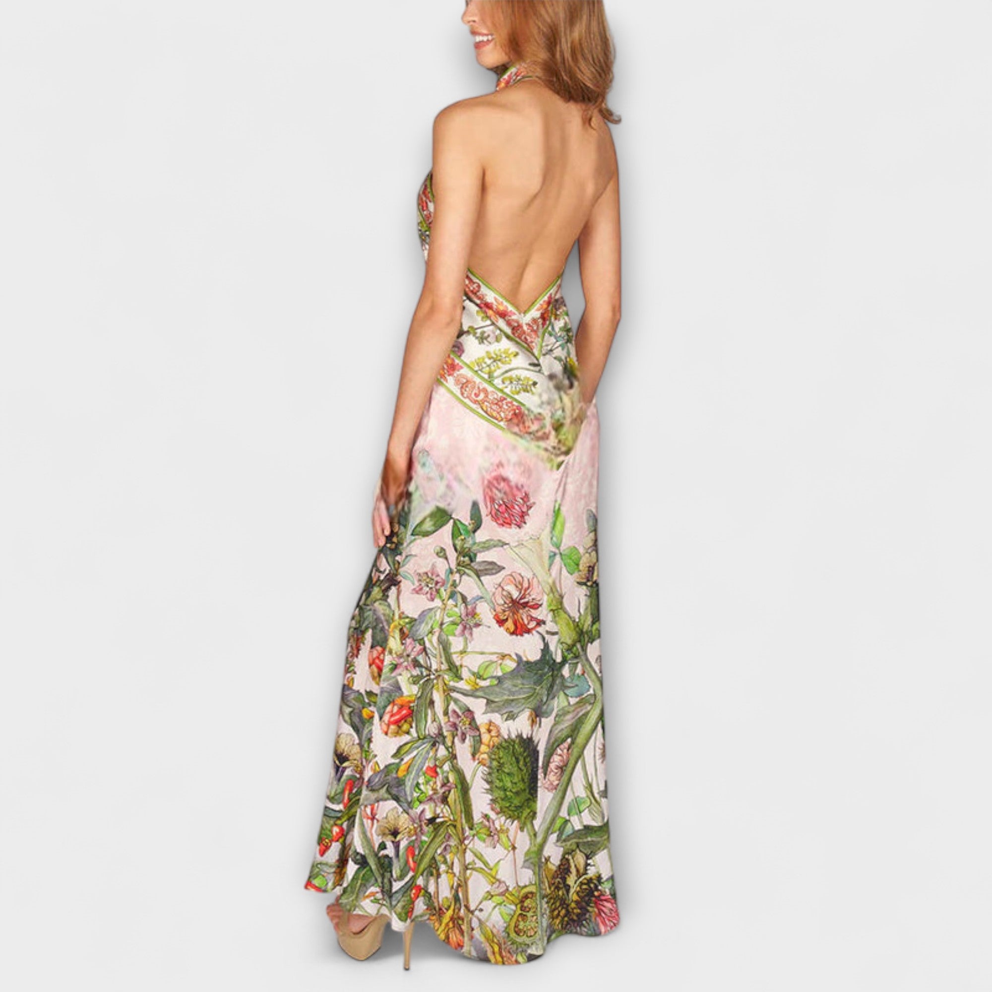 Ayla - Floral Pattern Sleeveless Open Back Maxi Dress