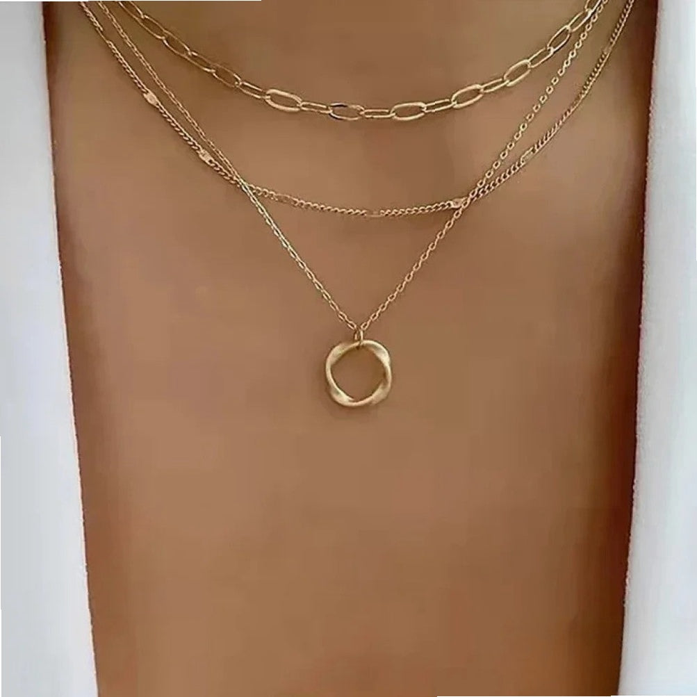 Retro guld lager-på-lager halsband